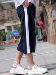 School Uniform Pants Single Stripe Five Cropped Pants Wide White Stripe Sports Men and Women Junior High School Students Summer Thin School Uniform Shorts - I NOW BUY