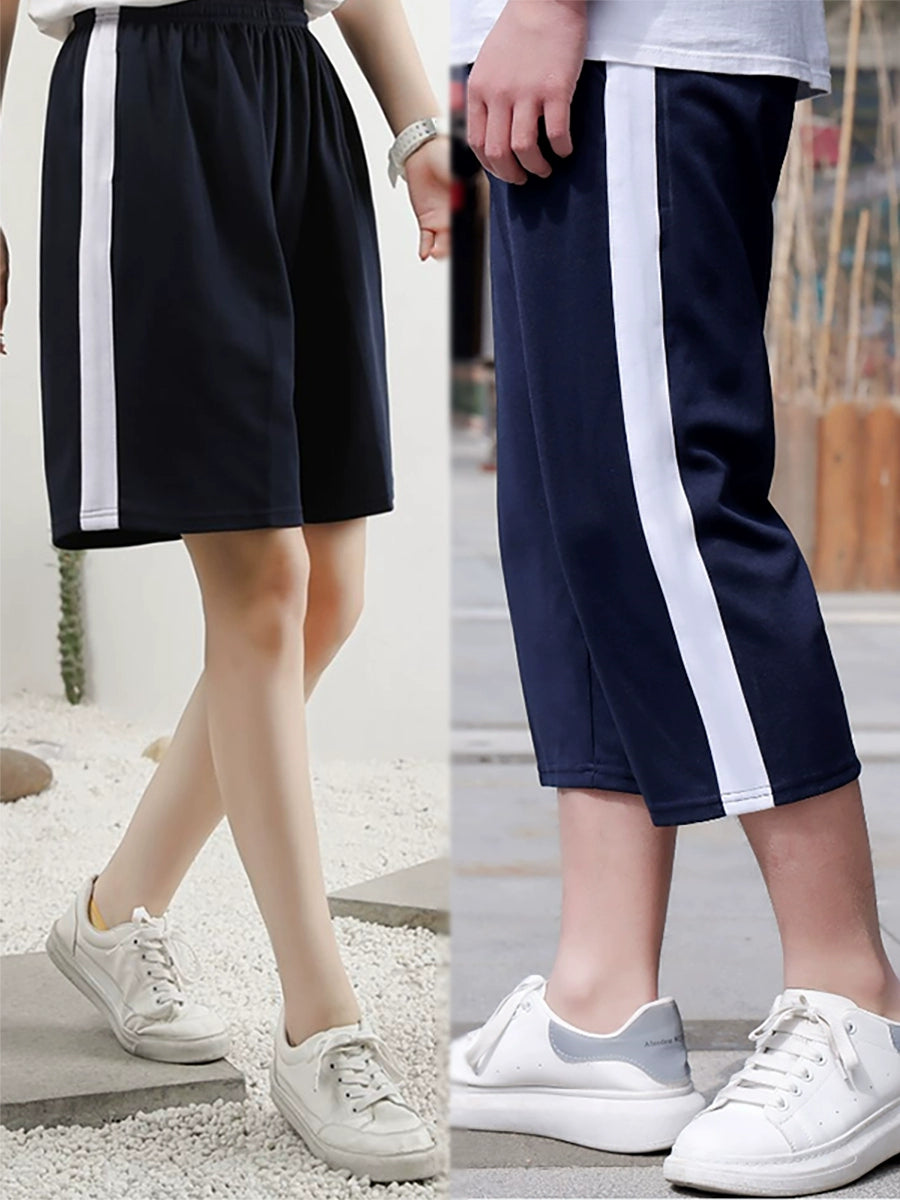 School Uniform Pants Single Stripe Five Cropped Pants Wide White Stripe Sports Men and Women Junior High School Students Summer Thin School Uniform Shorts - I NOW BUY