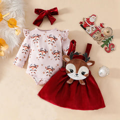 Christmas Baby Girl Fawn Applique Bodysuit Dress Set - I NOW BUY