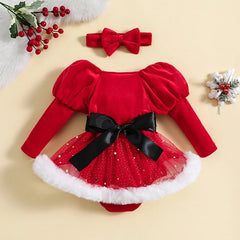 Baby Girls Christmas Romper Dress with Headband - I NOW BUY