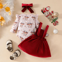 Christmas Baby Girl Fawn Applique Bodysuit Dress Set - I NOW BUY