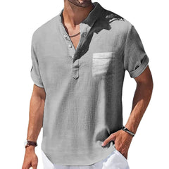 Men's Casual Stand Collar Linen Shirt, Summer - I NOW BUY