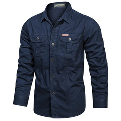 Men's Casual Military Cotton Long Sleeve Shirt - I NOW BUY