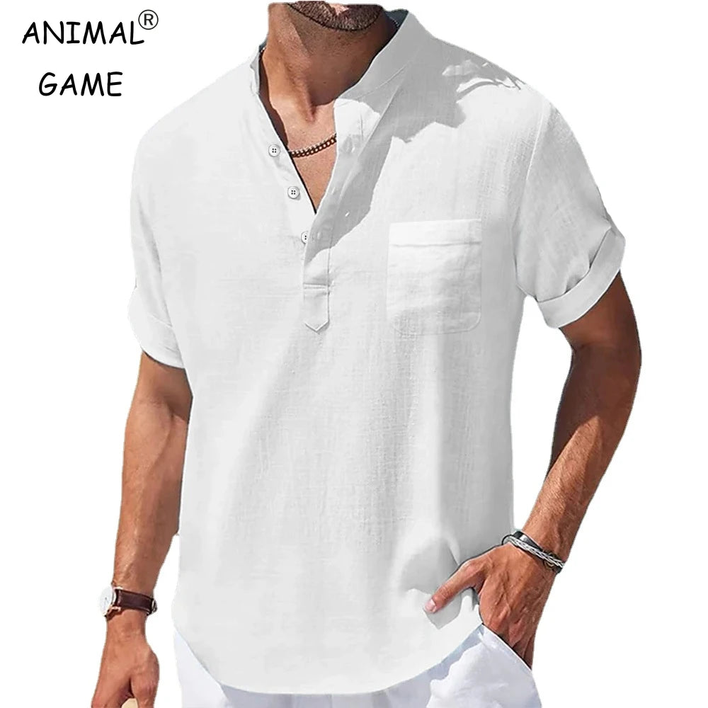 Men's Casual Stand Collar Linen Shirt, Summer - I NOW BUY