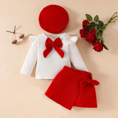 Baby Girls New Year Set: Bow Top, Skirt, Beret - I NOW BUY