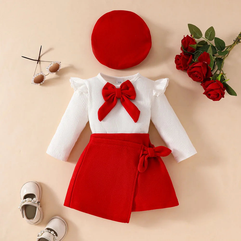 Baby Girls New Year Set: Bow Top, Skirt, Beret - I NOW BUY