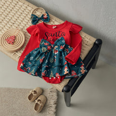 Christmas Baby Girls Romper Dress with Bow Headband - I NOW BUY