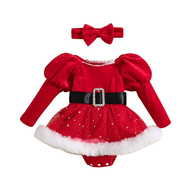 Baby Girls Christmas Romper Dress with Headband - I NOW BUY