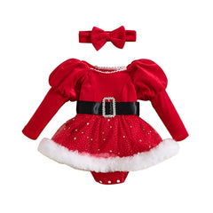 Baby Girls Christmas Romper Dress with Headband - I NOW BUY