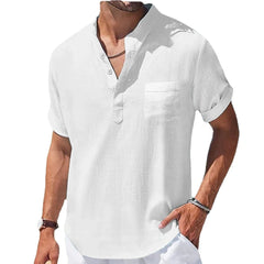 Men's Casual Stand Collar Linen Shirt, Summer - I NOW BUY